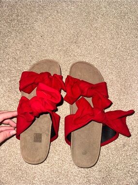 Womens Red Bow Slide Sandals